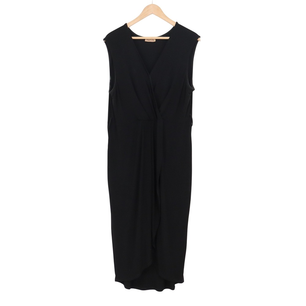 Janette Plus Black Sleeveless Wrap Front V-Neck Midi Dress XL